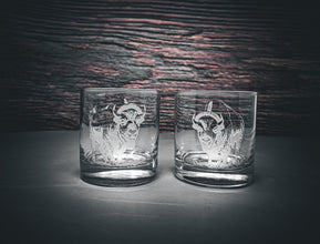 Bison Design Sand Carved Etched  Whiskey Glasses