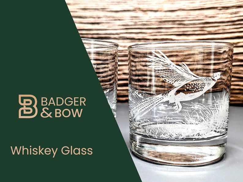 Pheasants Design Sand Carved Etched Whiskey Glasses